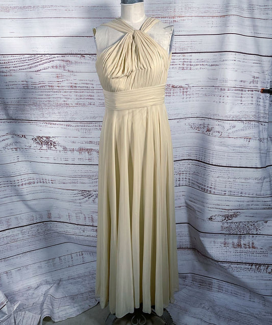Azazie Halter Style Long Formal Dress Light Beige C
