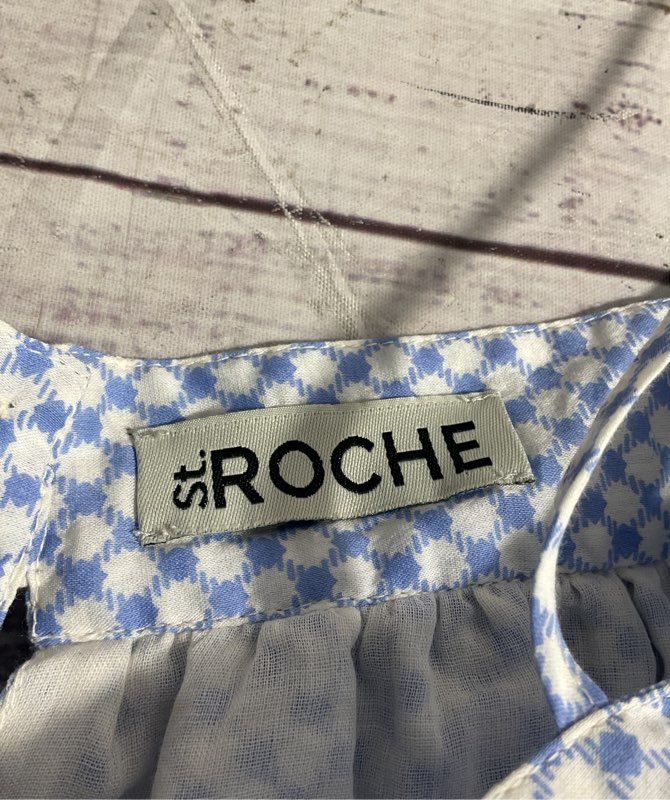 NWT St. Roche Women's Mosaic Silk Blend Blue White Crop Top Size XS