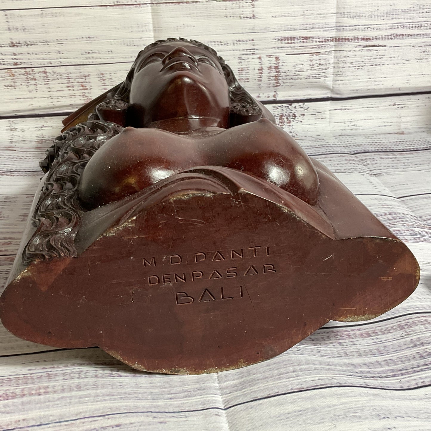M.D. PANTI Balinese Bali Female Wood Bust Sculpture Statue - 13.5"