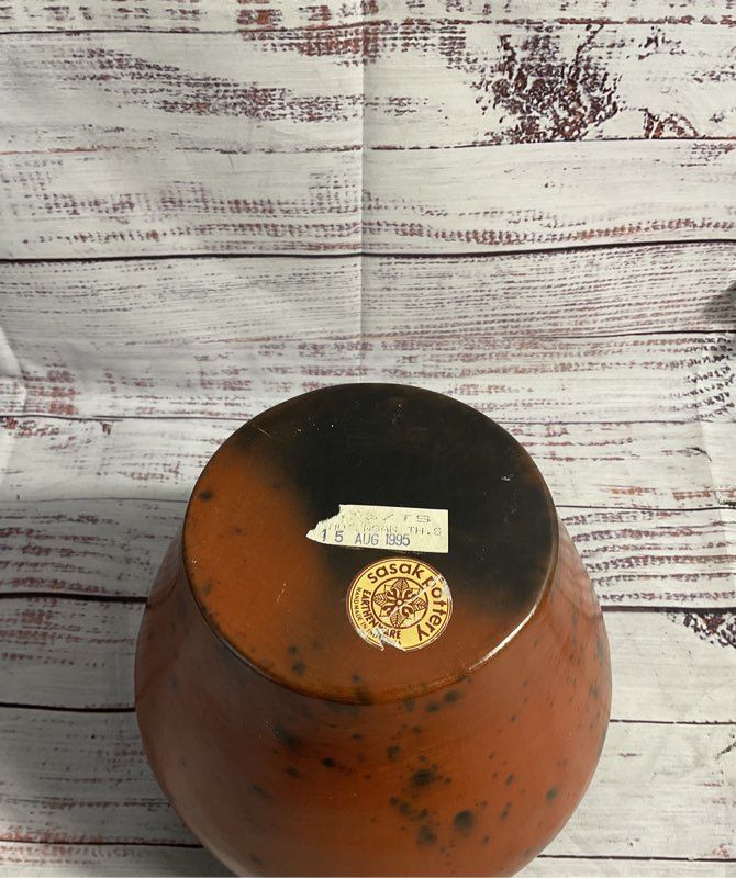 Vintage Sasak Pottery Earthenware Orange Black Jar/vase With Lid 6"