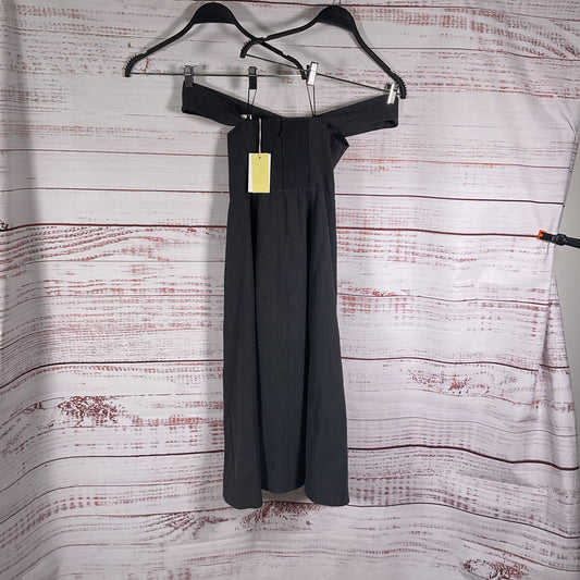 Aritzia Wilfred Victoire Off-Shoulder Grey Herringbone Midi Dress - Size 2 New