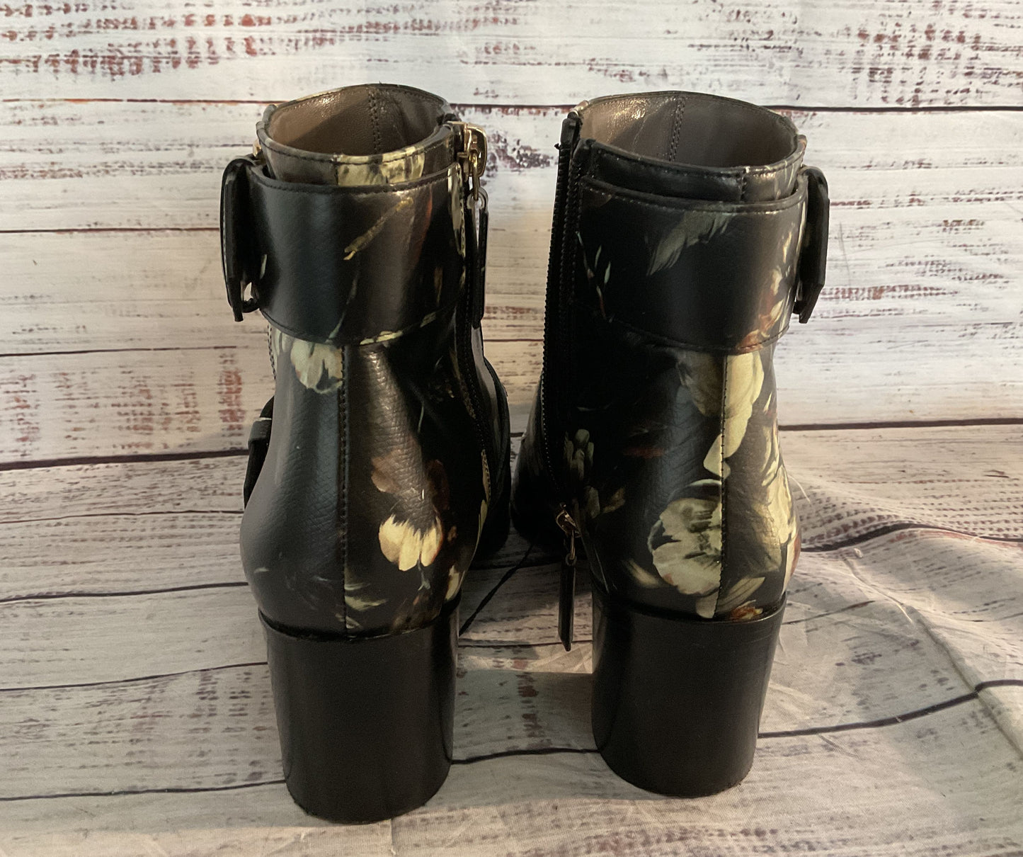 Jason Wu Floral Print Leather Buckle Ankle Booties Black 36