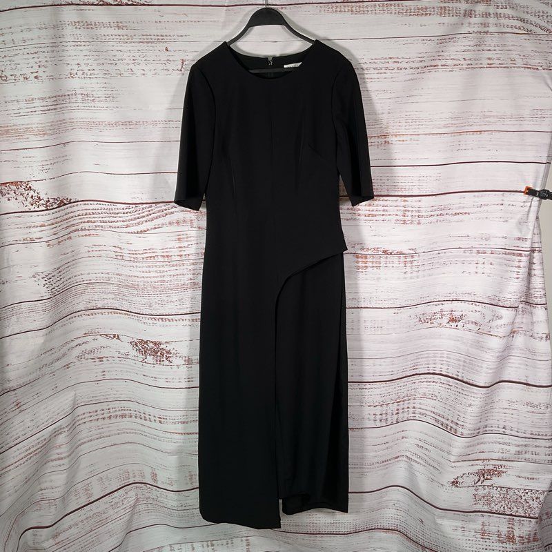 Kay Unger Davina Walk Thru Black Asymmetric Gown Jumpsuit - Size 10