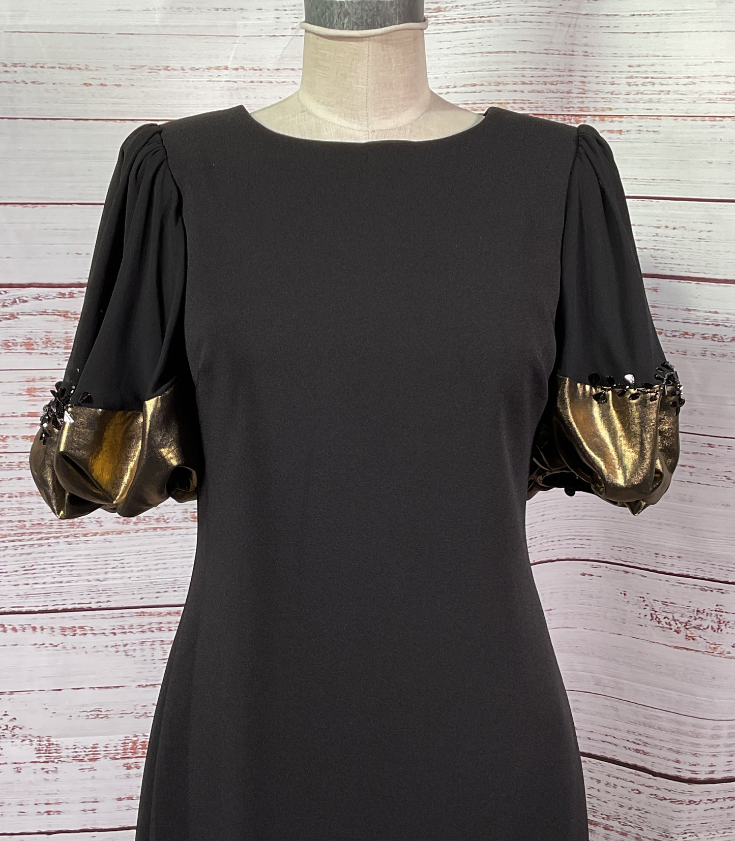 Badgley Mischka Metallic-Cuff Puff-Sleeve Cocktail Dress Black