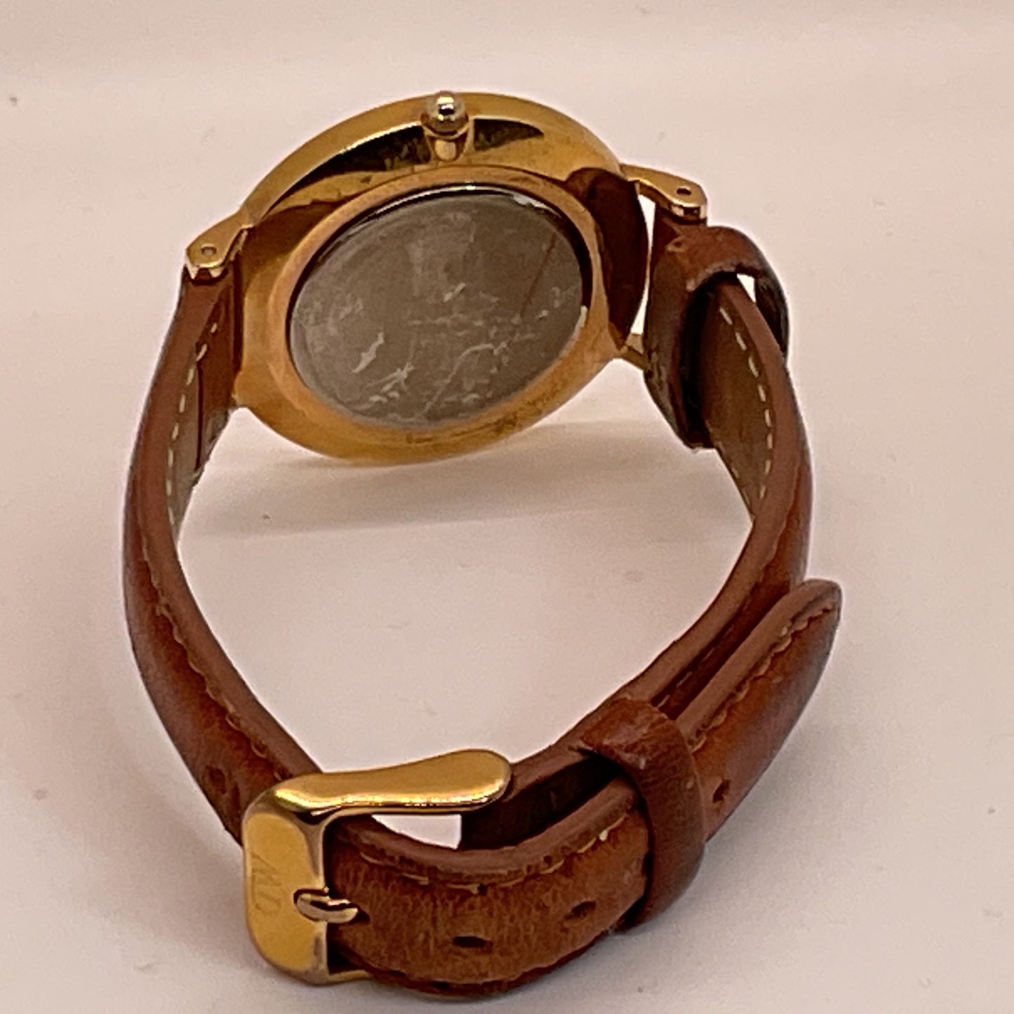 DANIEL WELLINGTON Women's Gold Tone Brown Leather Band Watch