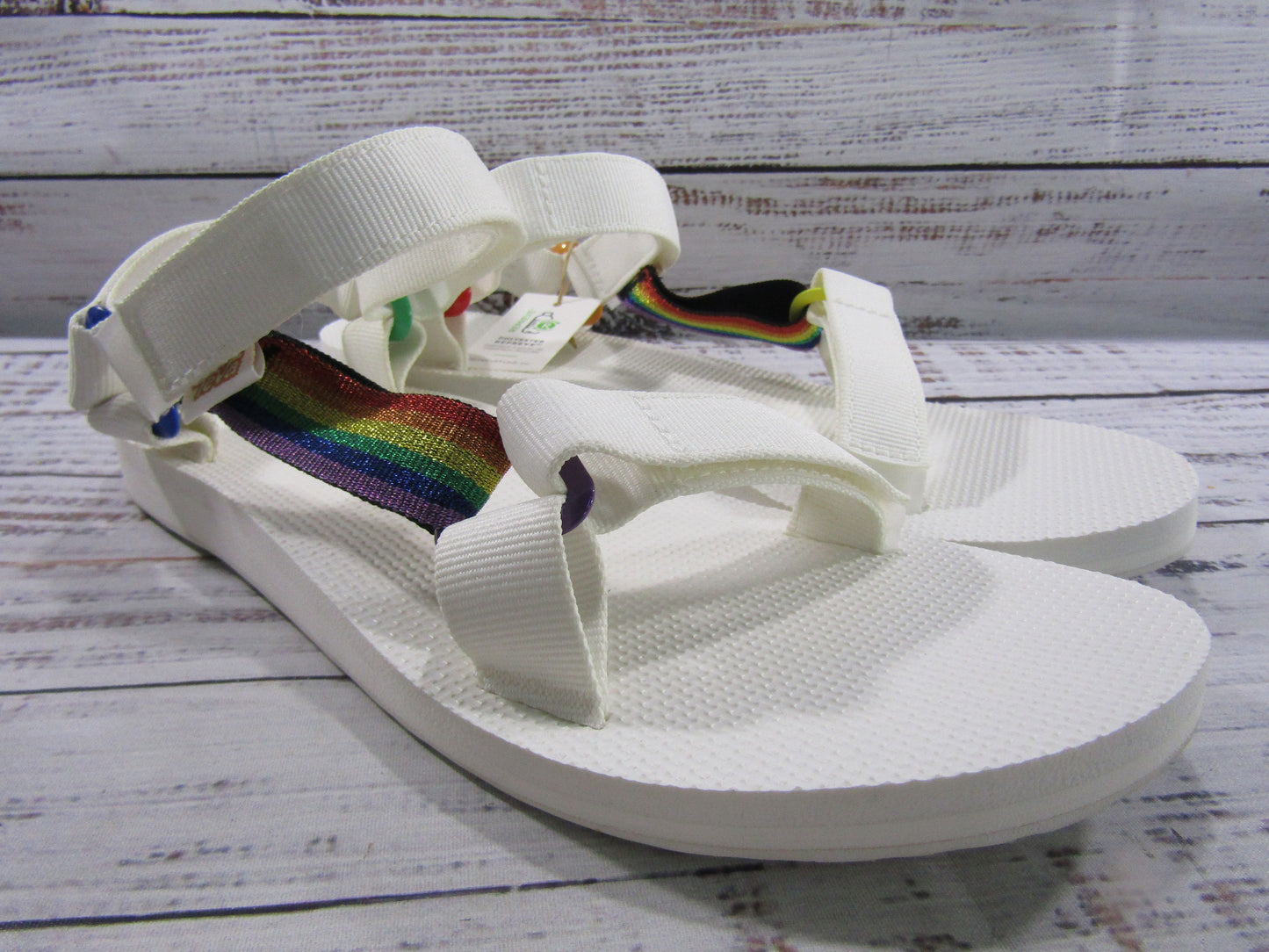 Teva Universal Pride Women's White Rainbow Accent Fisherman Sandals Size 9