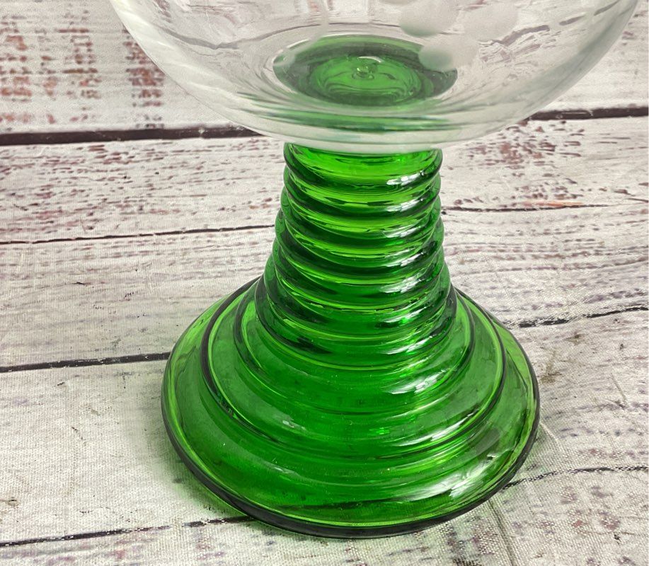 Roemer Style Set of 4 Glass Goblets Green Clear
