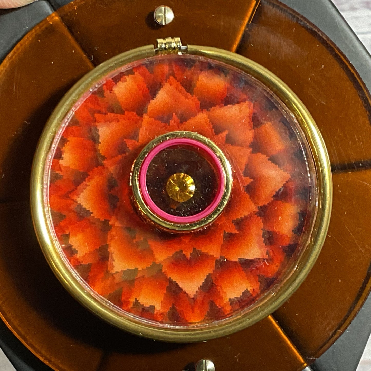 Signed Louis V. Artisan Resin & Rhinestone Hexagon Brooch- 2.75"