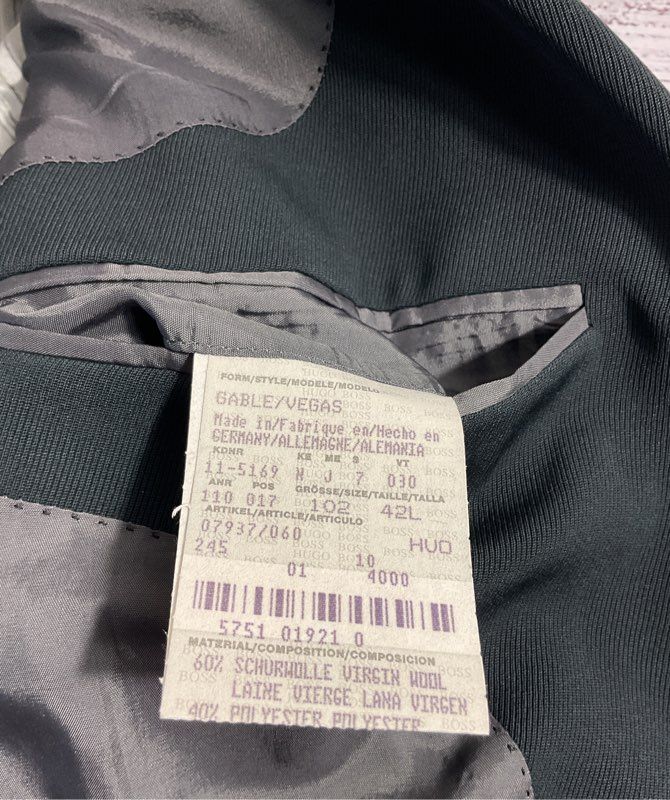 Hugo Boss Men's Black Virgin Wool Blend Suit Jacket Size 42L Made in Germany