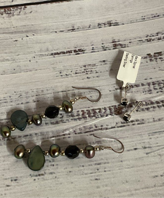 Lot 2 Sterling Silver Stud Black Spinel & Drop Pearl Earrings