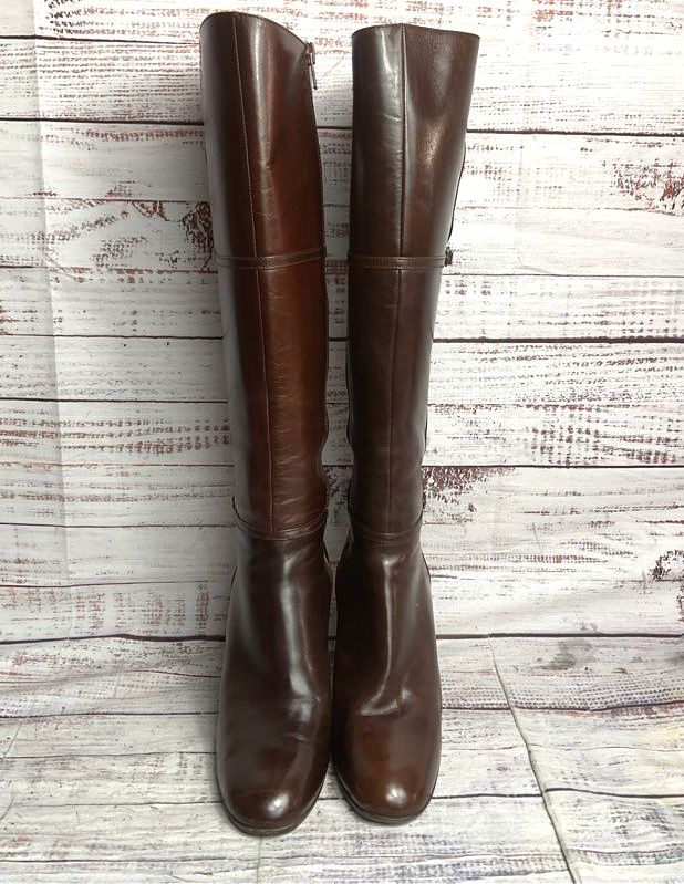 Julianelli Vintage Leather Buckle Detail Calf High Boots Brown 8