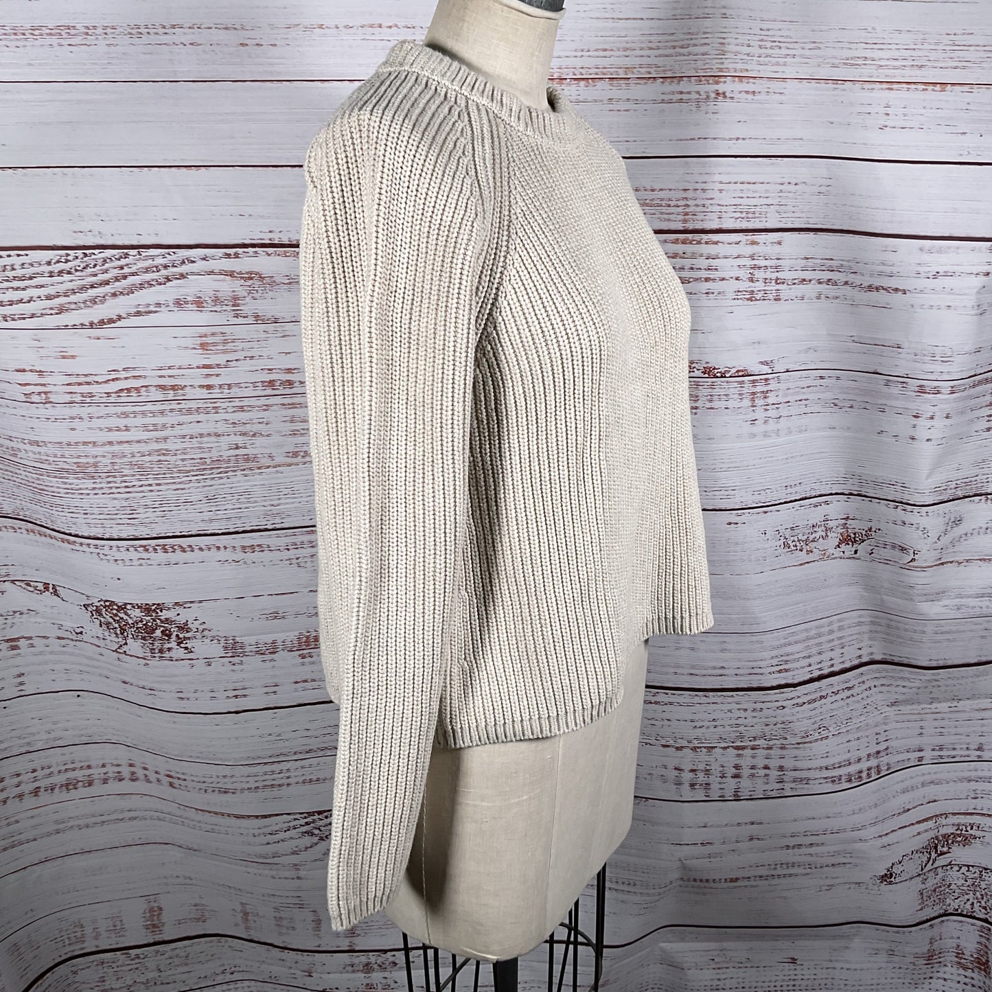 QUINCE Women's Beige Cable Crewneck Sweater- SZ L