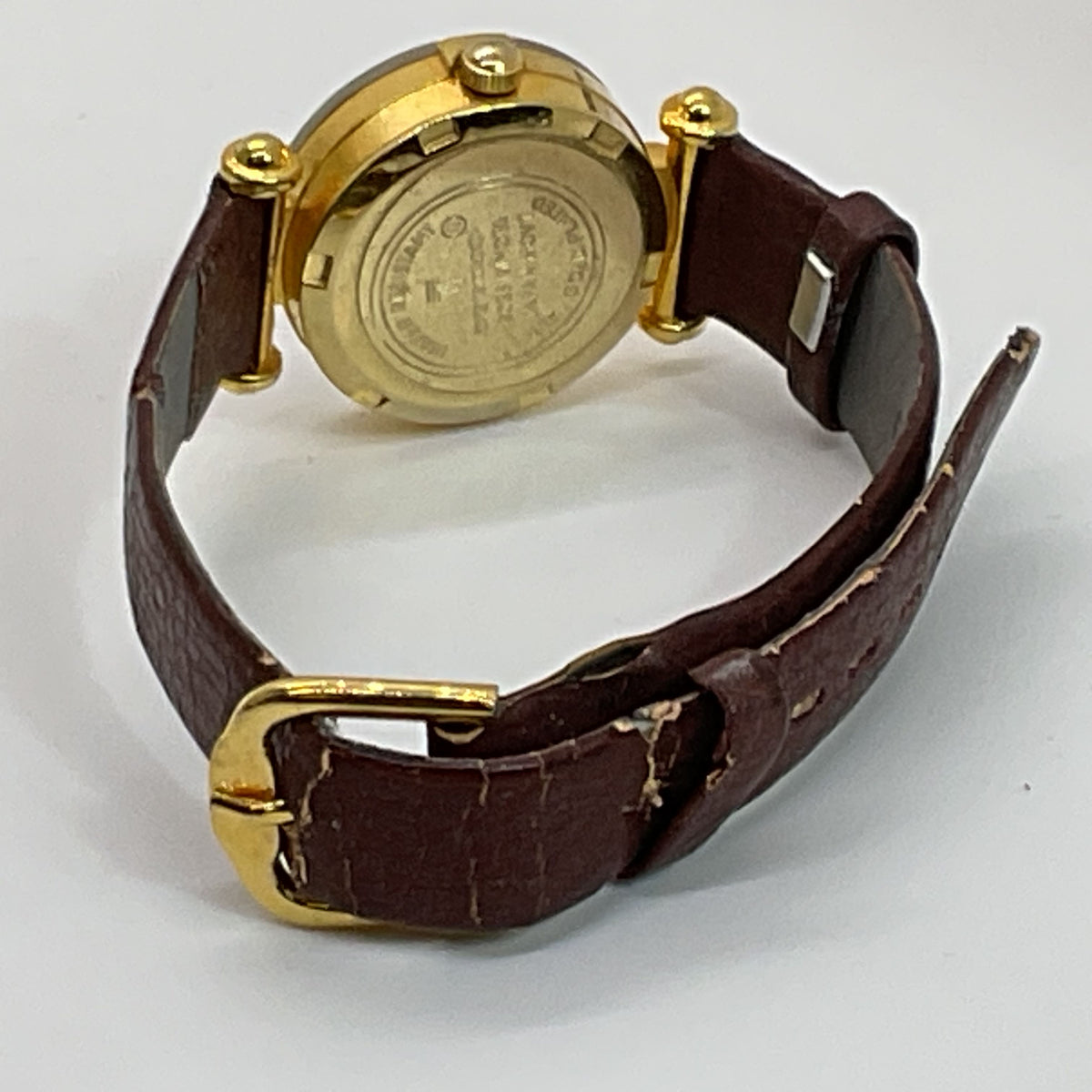 VTG. OTTIMO 18K Plated Ladies Watch with Brown Leather Band- NEEDS BATTERY