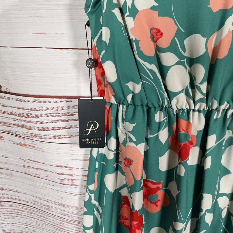 NWT Adrianna Papell Swaying Floral Bias Midi Green Floral Dress Sz 2 Retail $159