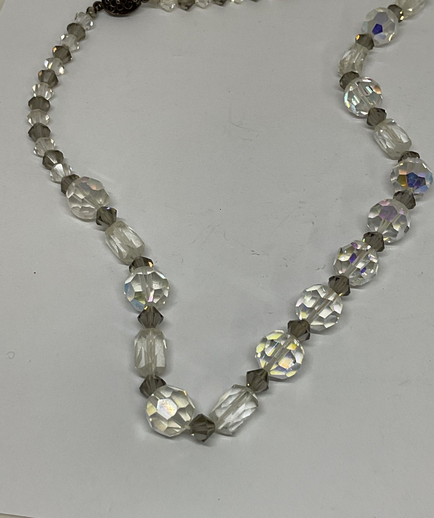 Vintage Silver Clasp Faceted Clear Beaded Necklace