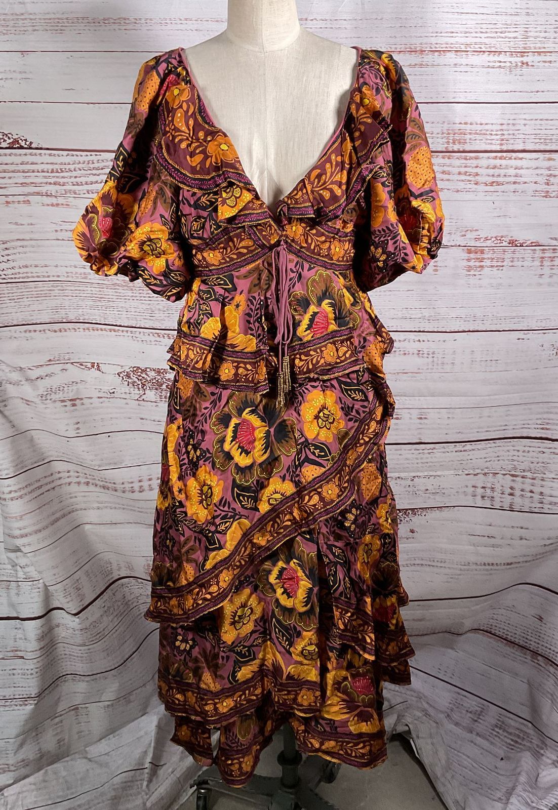 Farm Rio Garden Bloom Floral Ruffle Maxi Dress Multicolor XS