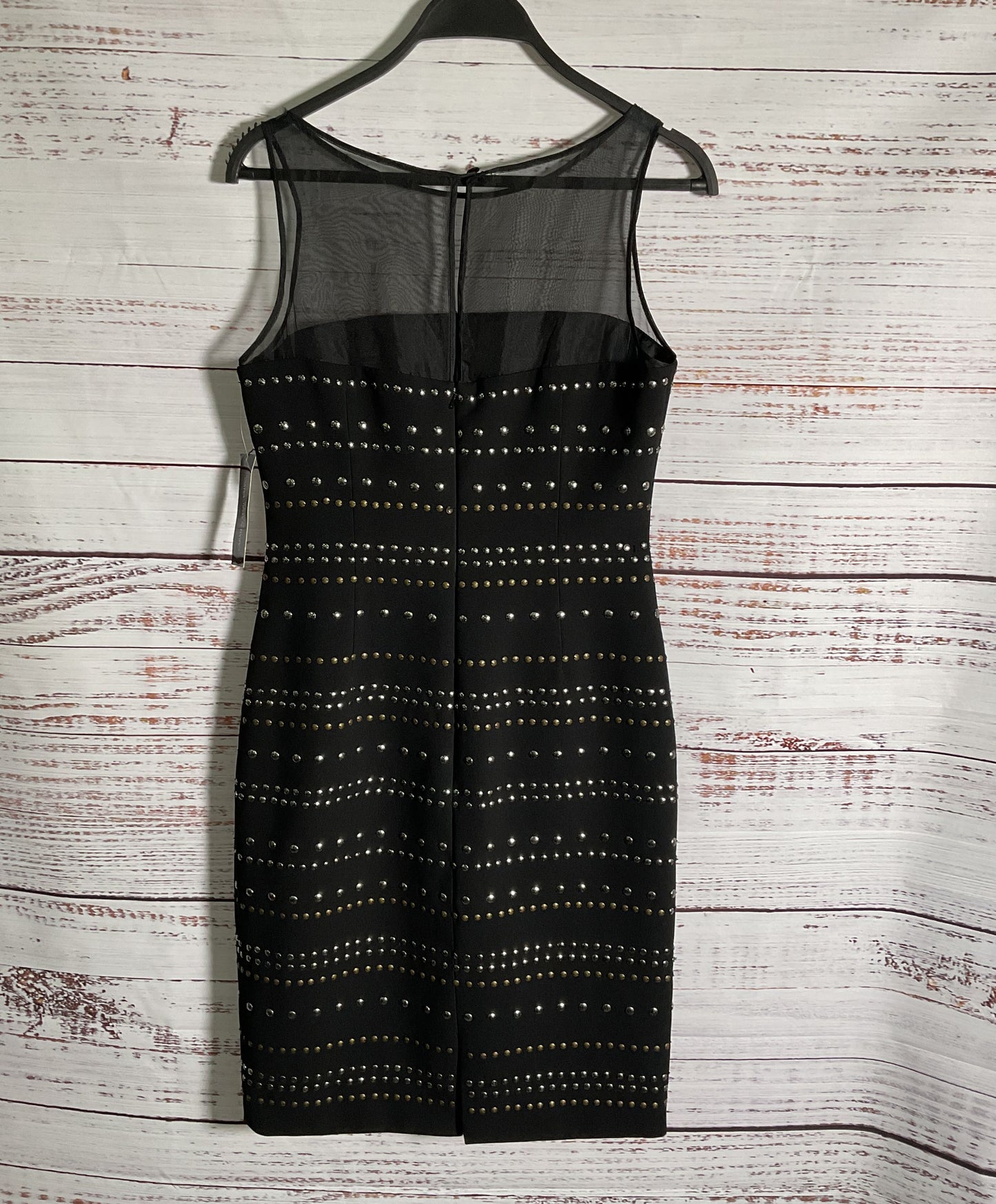 NWT Women's Carmen Marc Valvo Black Dress with silver & bronze studs Size 4