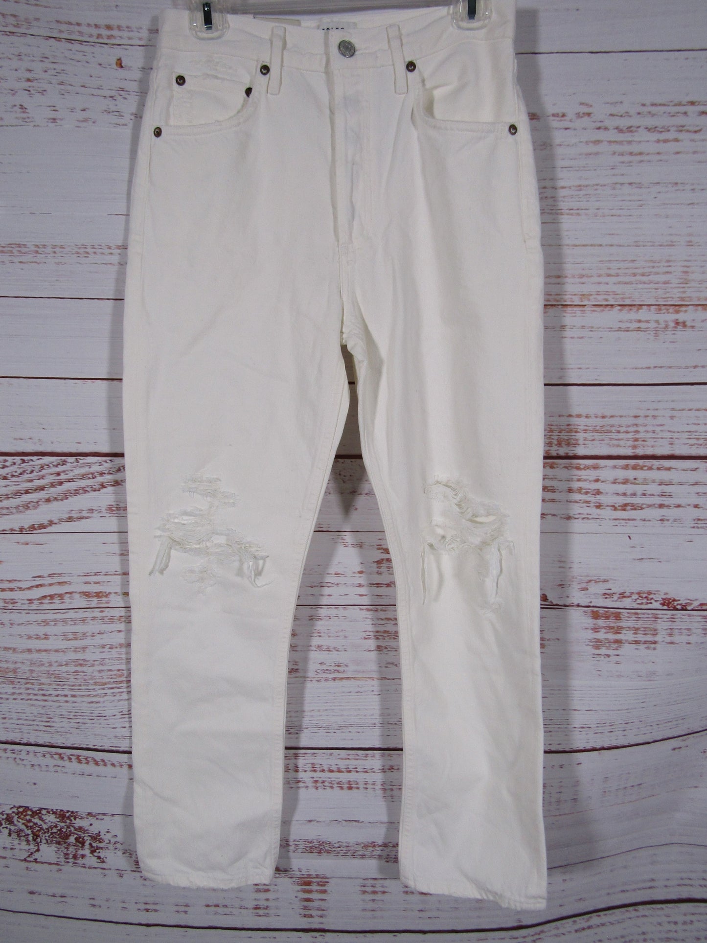 Agolde Riley Women's White Distressed High Rise Straight Crop Jeans Size 26