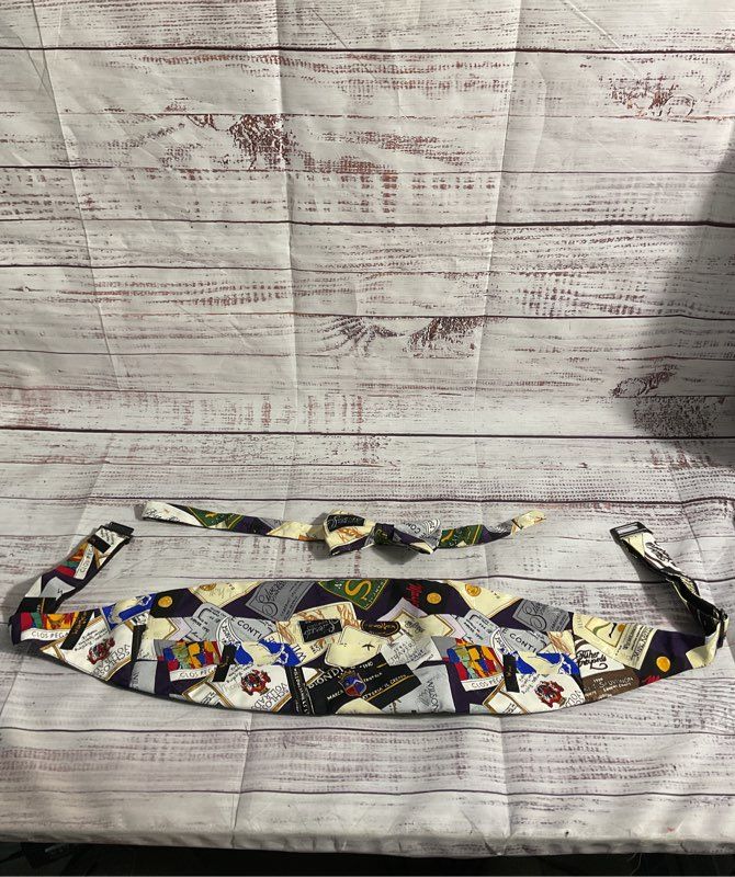 1994 Nicole Miller Silk Wine Chardonnay Wineries Cummerbund & Bowtie With Box