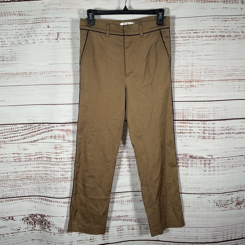 Elaine Kim Brown Black Faux Leather Trim Capri Pants - Size S
