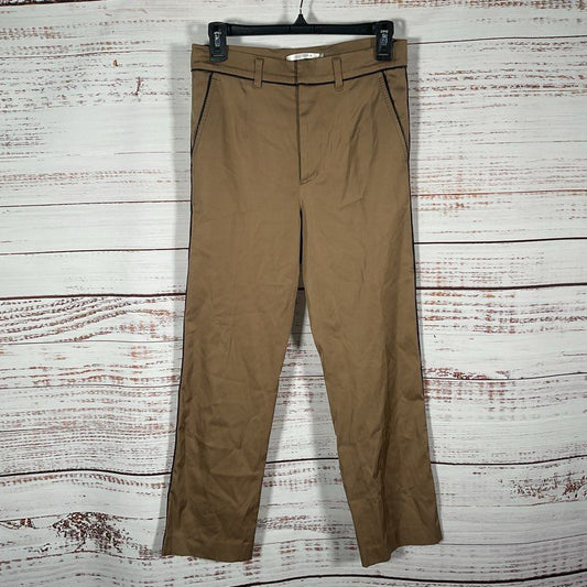 Elaine Kim Brown Black Faux Leather Trim Capri Pants - Size S