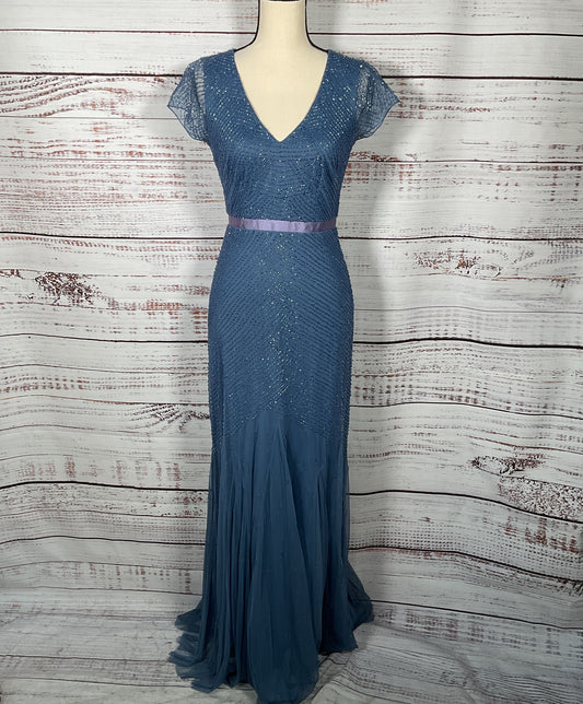 Adrianne Papell Beaded Mesh Gown Dress Blue 2