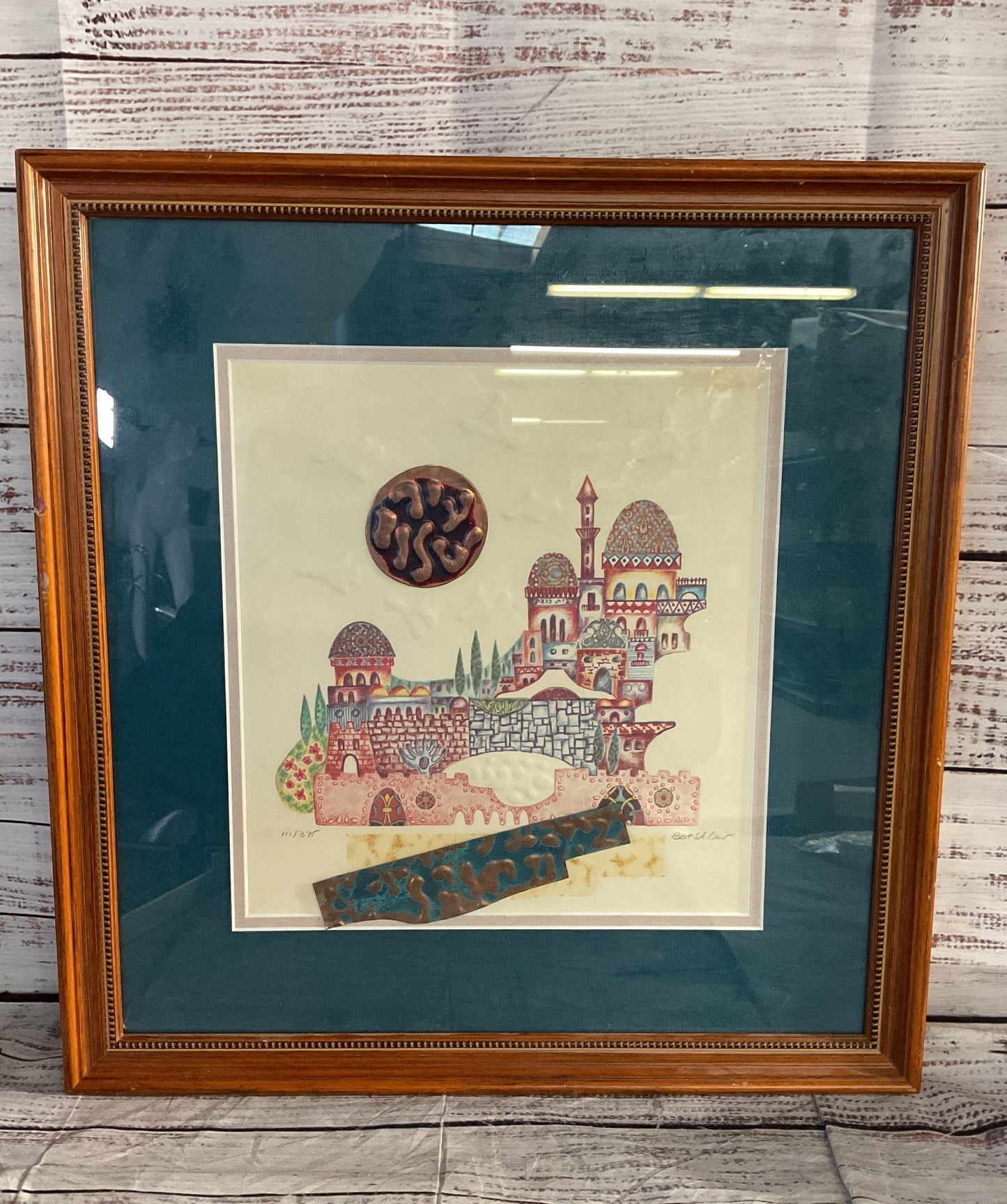 The Wailing Wall Framed Mixed Media Signed By Bat Shlomo