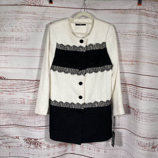 Karl Lagerfeld Tweed Black White Front Button Topper Jacket Size 10 New W/ Tags