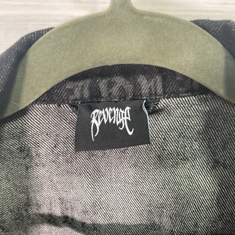 Revenge All Over Logo Print Black Denim Gothic Emo Streetwear Jacket - Size XL