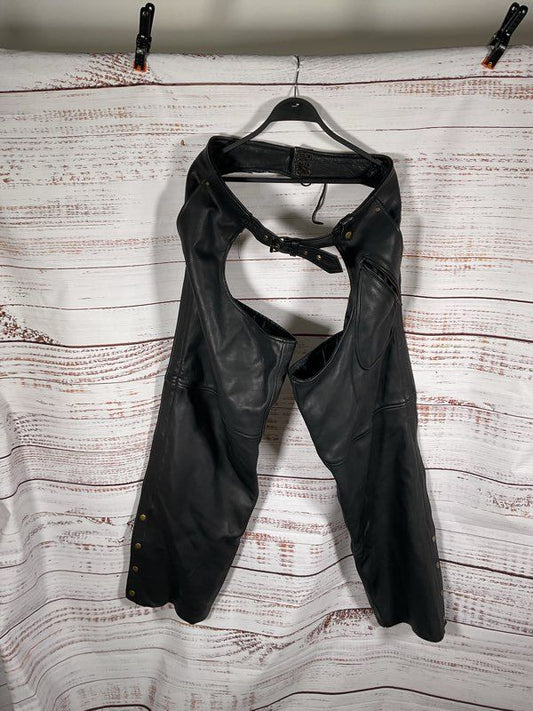 Black Leather Motorcycle Chaps Men’s Black Leather Biker's Club Size L