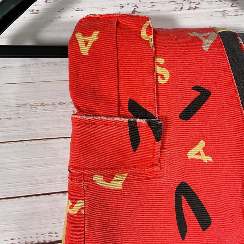 NWT Valabasas Puzzled Red Denim S/S 2 pc Pants Suit Top Size S Pants Size 32