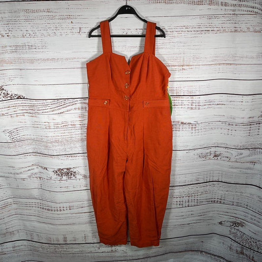 NWT Farm Rio Deep Orange Denim Button Up Dungaree Overall Jumpsuit Size XL