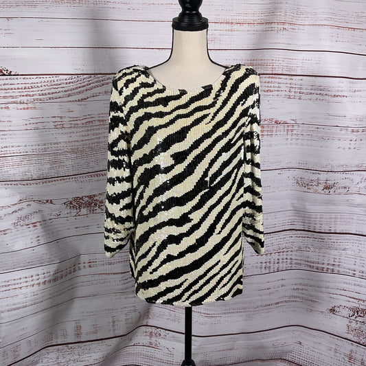 St. Martin Zebra Pattern White Black Sequin Long Sleeve Blouse - Size See Photos