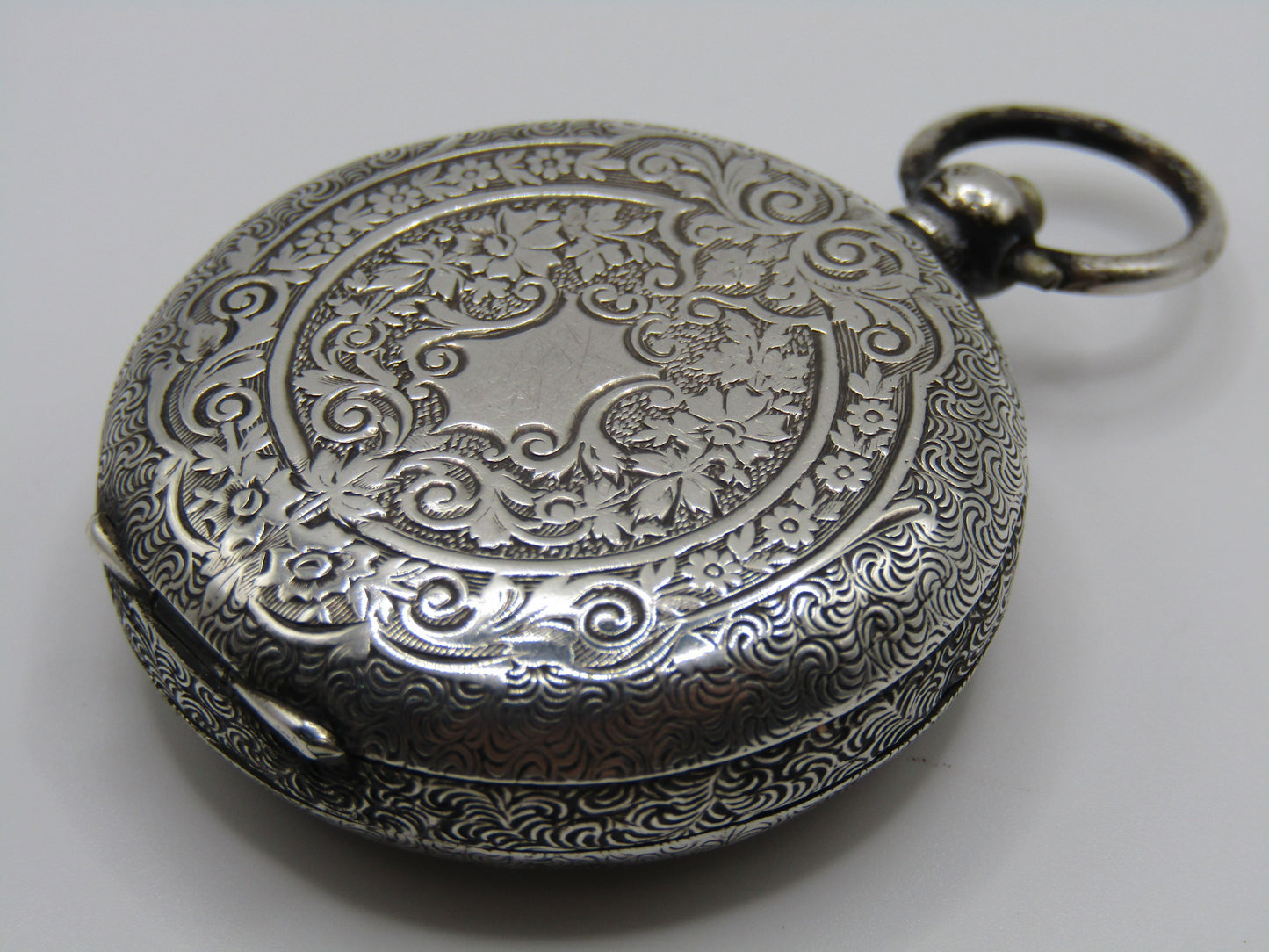 Antique David Perret & Fils The Plan Ornate Sterling Silver Pocket Watch
