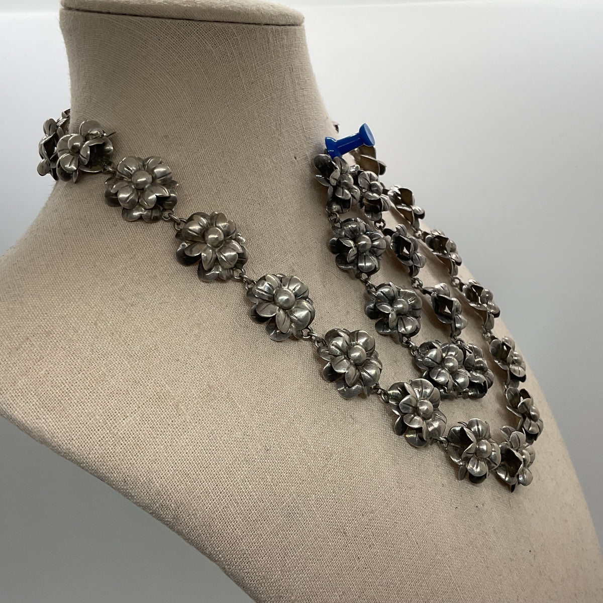 VTG. Sterling Silver Flower Link 18" Necklace & 7" Bracelet- 57.91g