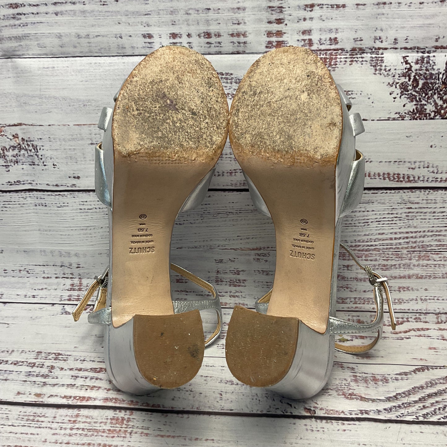 Schultz Keefa Silver Platform Heel Ankle Buckle Women Size 7.5
