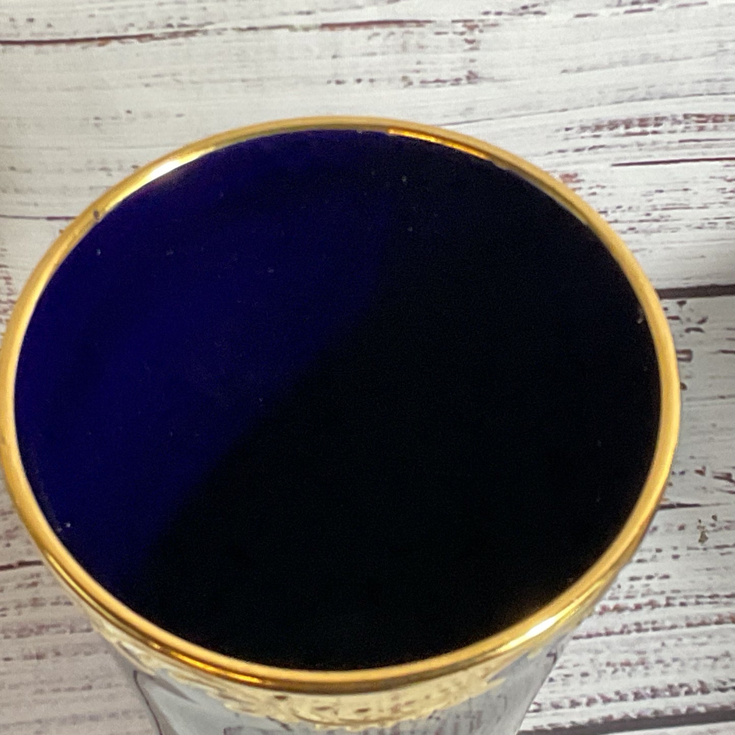 SPYROPOULOS Cobalt Blue 24K Gold Floral Porcelain Vase- 7"