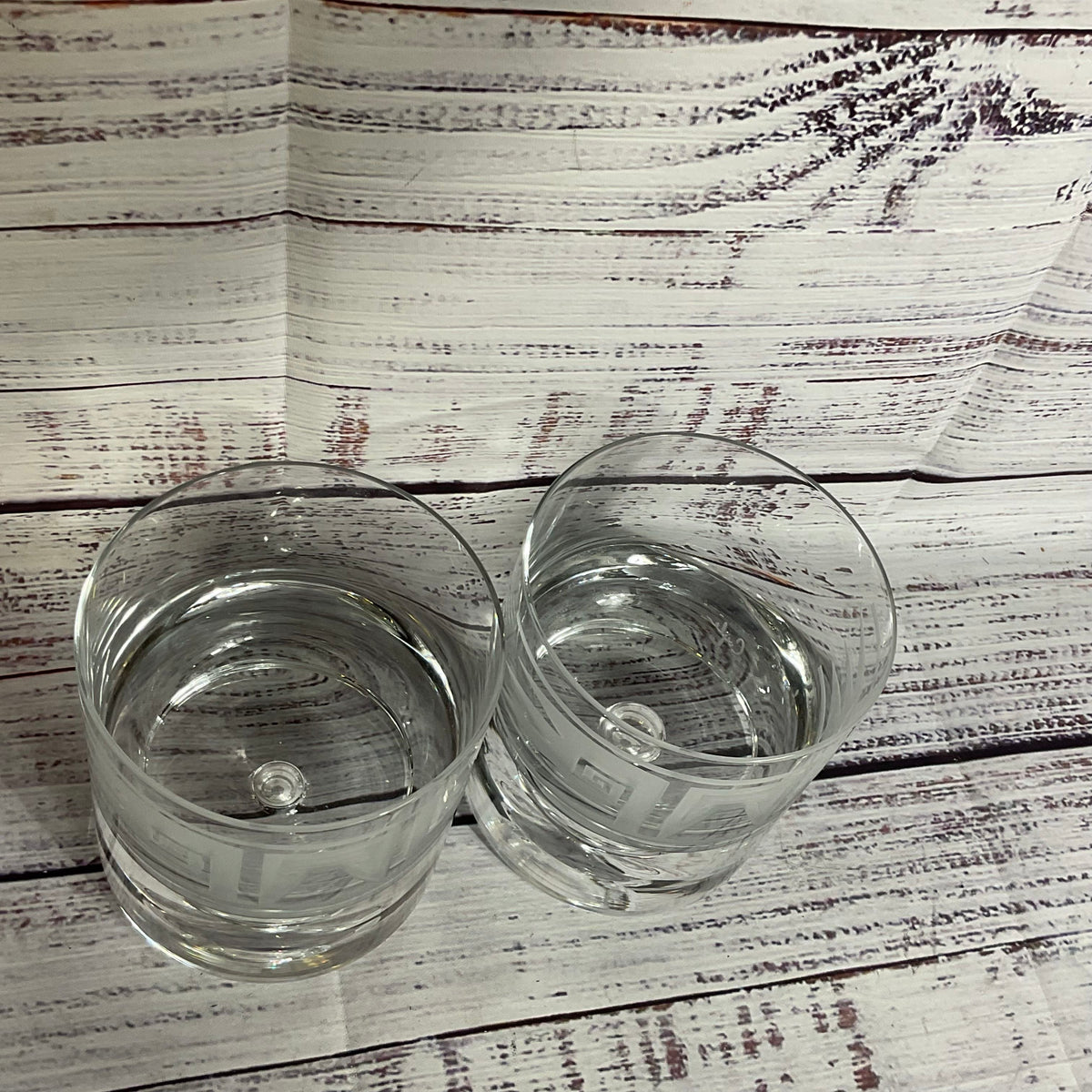 Set of 2 PERRY COYLE Etched Lowball Glassware