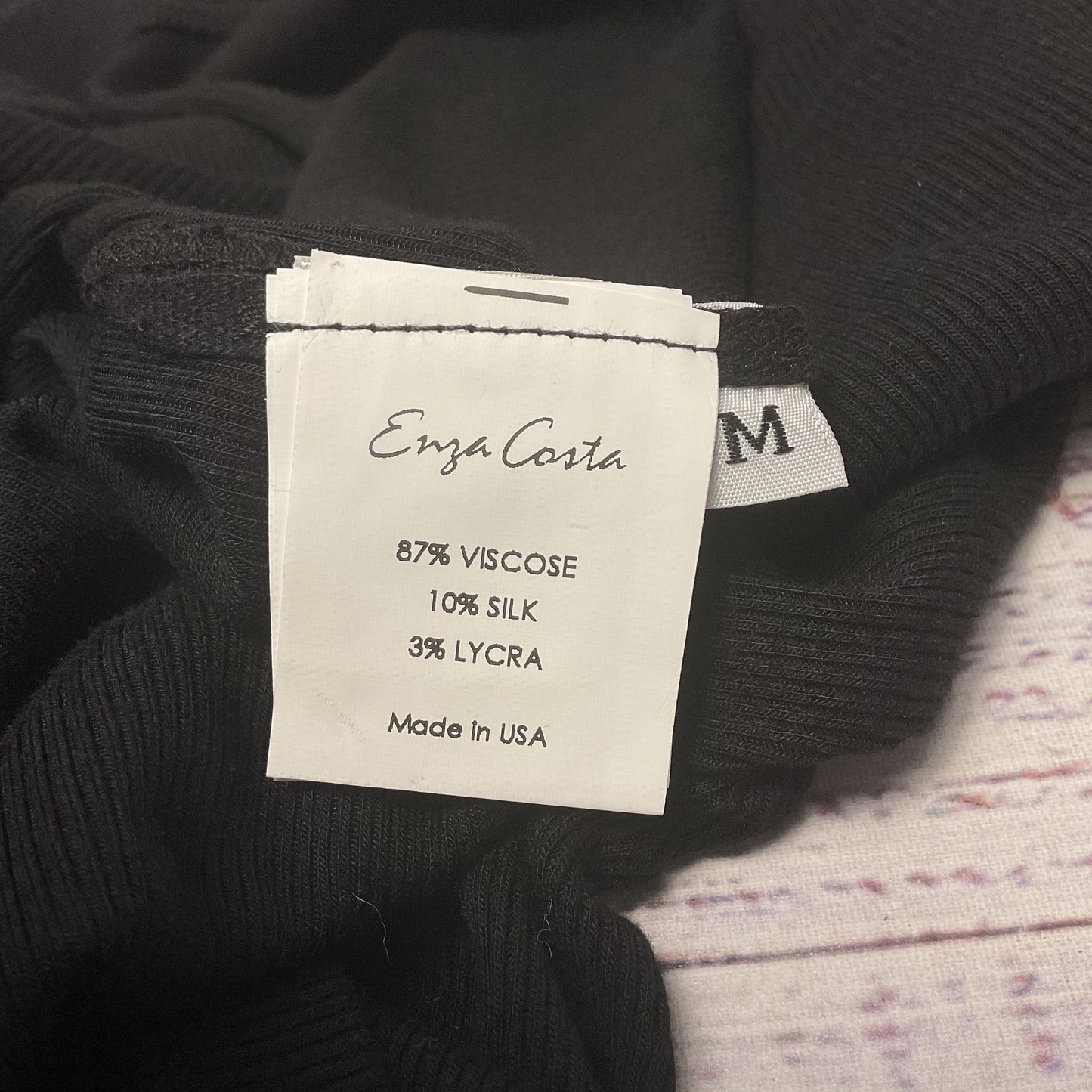 Enza Costa Black Rib Knit Fitted Half Sleeve Crew Neck Shirt - Size M