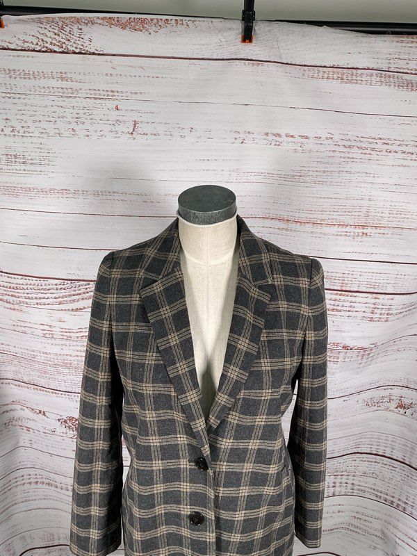 Madewell Women's Wool Blend Black & Brown Plaid Suit Jacket Blazer Size M