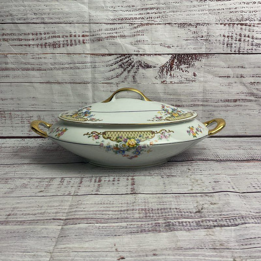 Victoria China VIT9 12" White Floral Lidded Soup Tureen