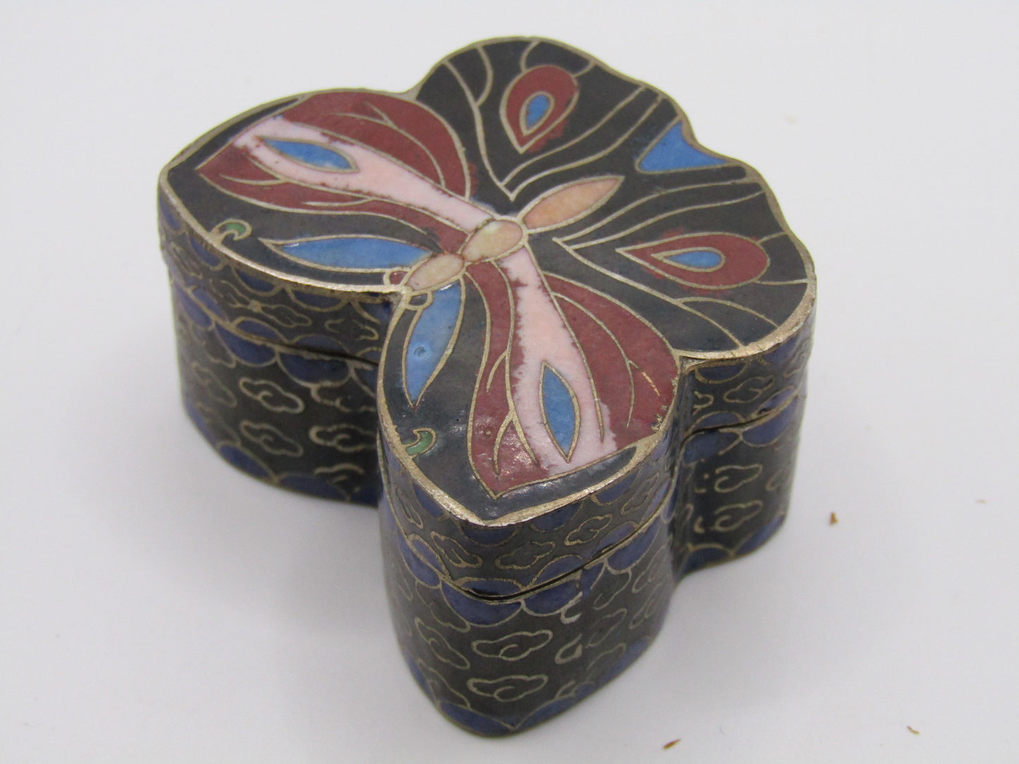 Vintage Handcrafted Cloisonne Enamel Butterfly Motif Pill Box