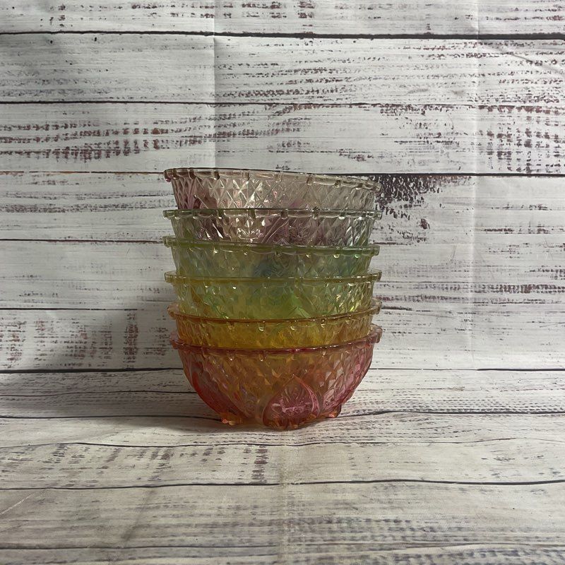 KIG Indonesia 6 Pc. Fleur De Lis Multi Rainbow Glass 5" Bowl Set