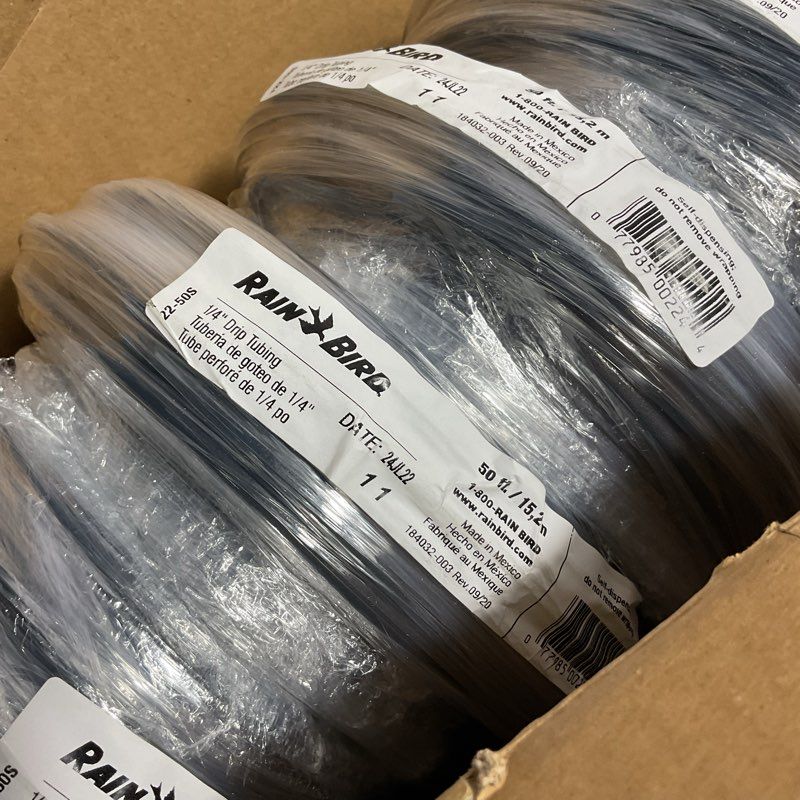 Rain Bird 1/4" Black Drip Irrigation Tubing 50" Rolls Box Of Eight (8)