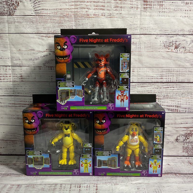 NEW Five Nights At Freddy's Office Set Chica Foxy Golden Freddy 5" Figure Bundle