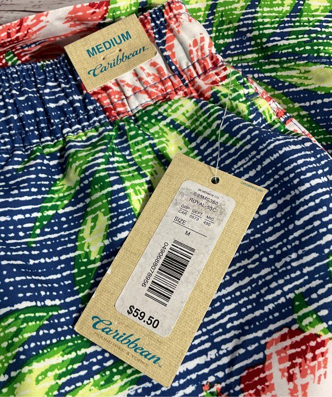 NWT Caribbean Roundtree & Yorke Men's Swimwear Tropical Pattern Swim Trunks M