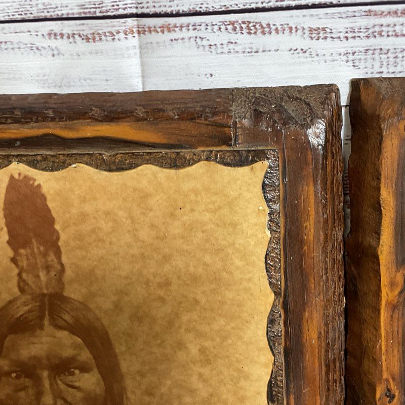 Set of 2 VTG. Chief Low Dog Lakota Oglala Sioux Prints on Wood Frames