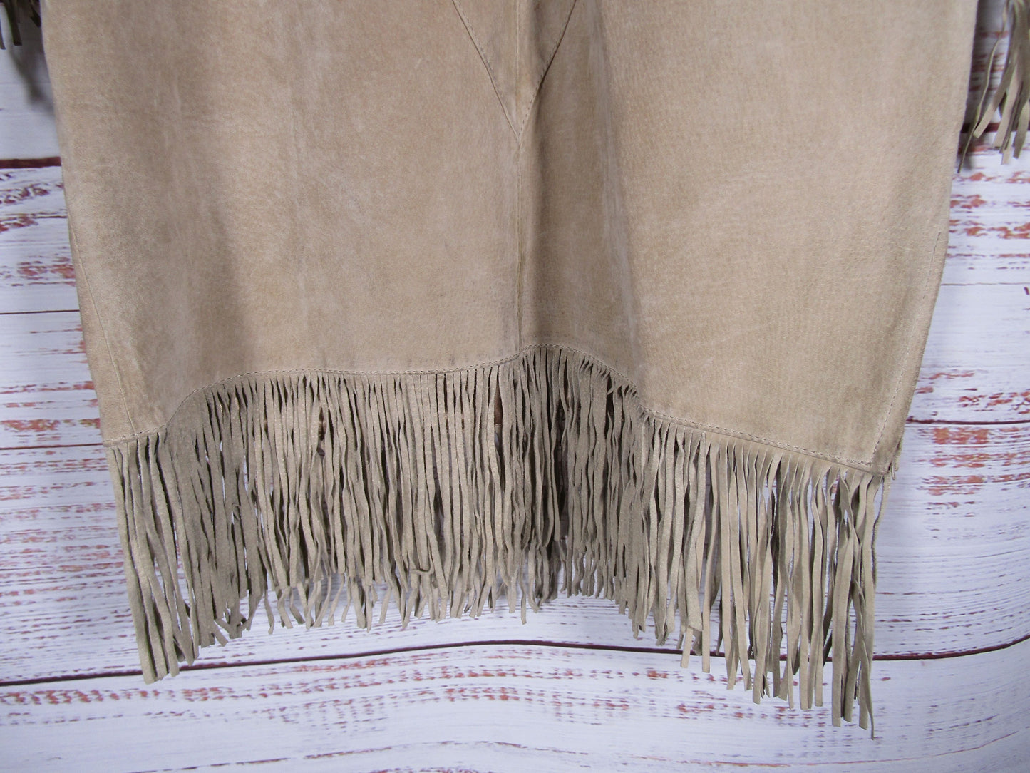 Vintage Scully Women's Beige Leather Fringe Top Size 14