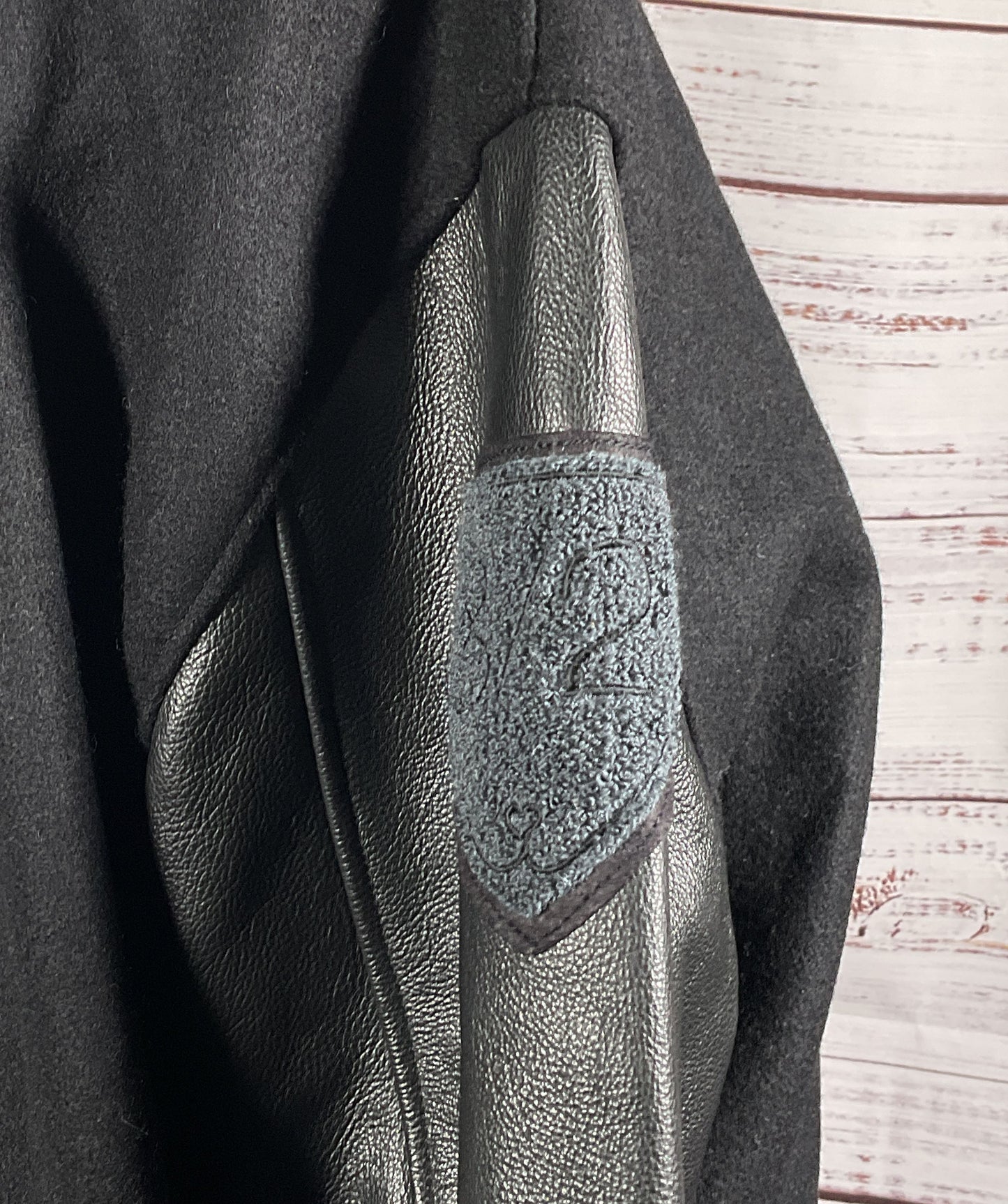 Hudson x Brandon Williams Leather Virgin Wool Varsity Jacket Black XL