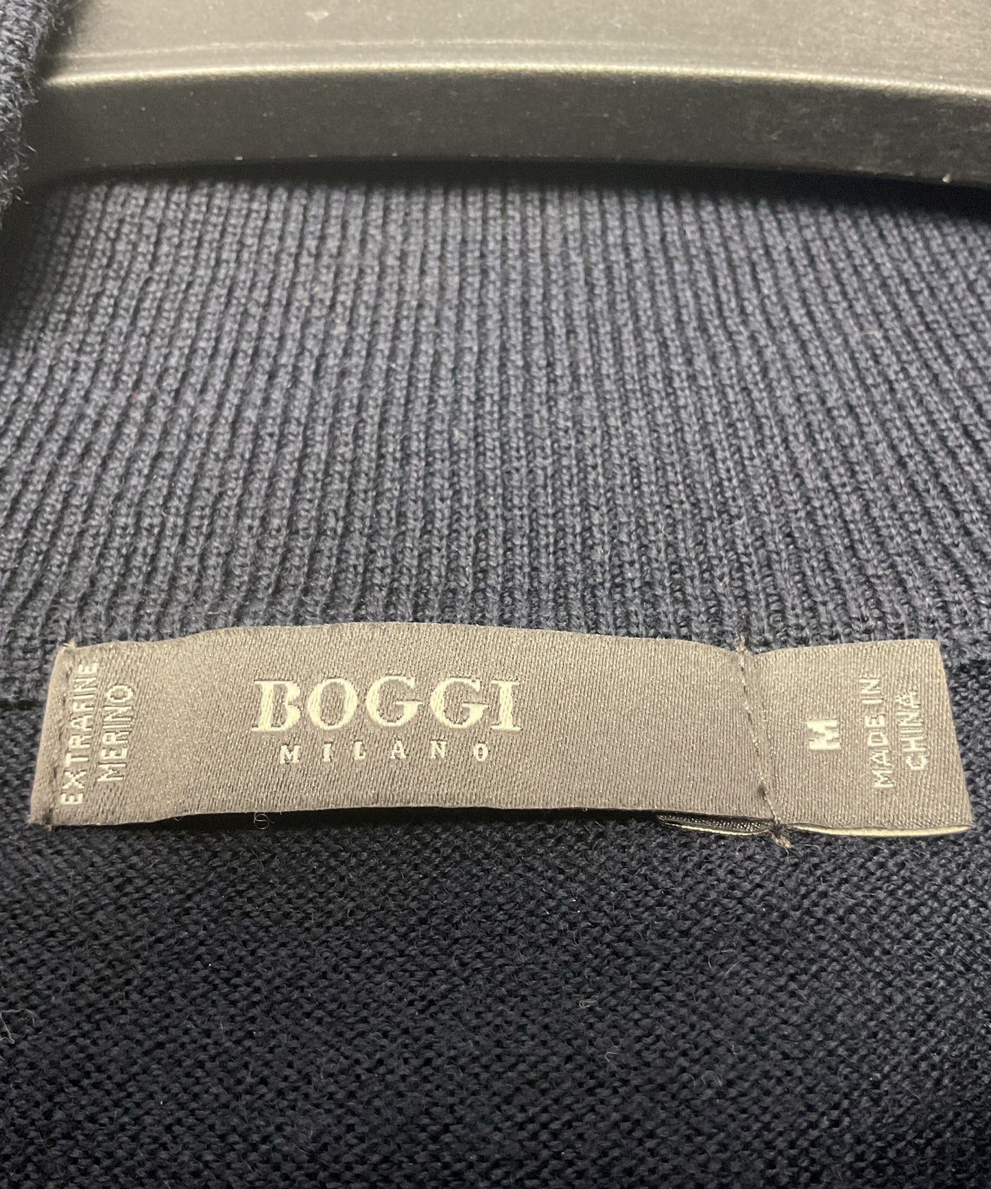 Boggi Milano Navy Blue Merino Wool Quarter Zip Sweater - Size M